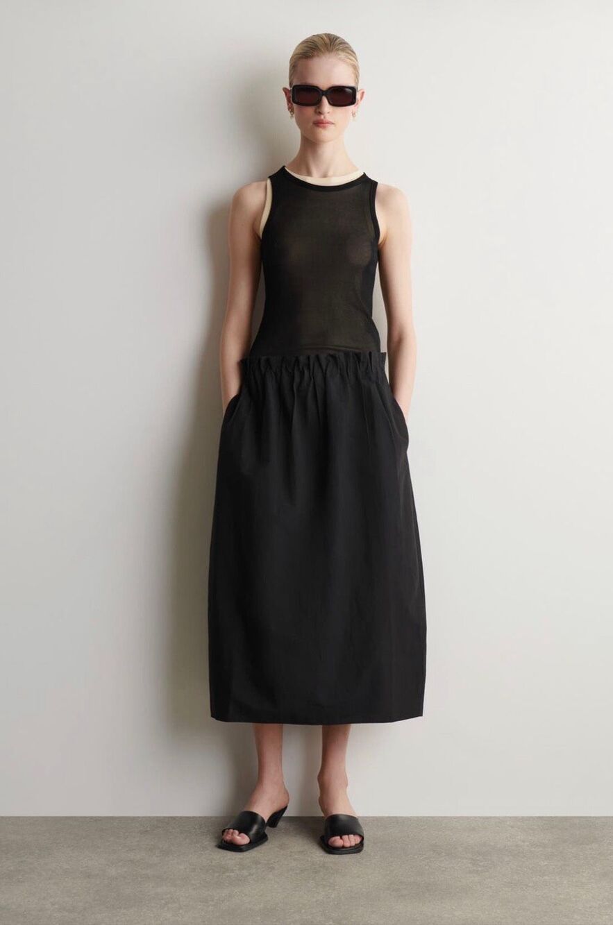 COS Cotton-linen Balloon Midi Skirt 2 Black
